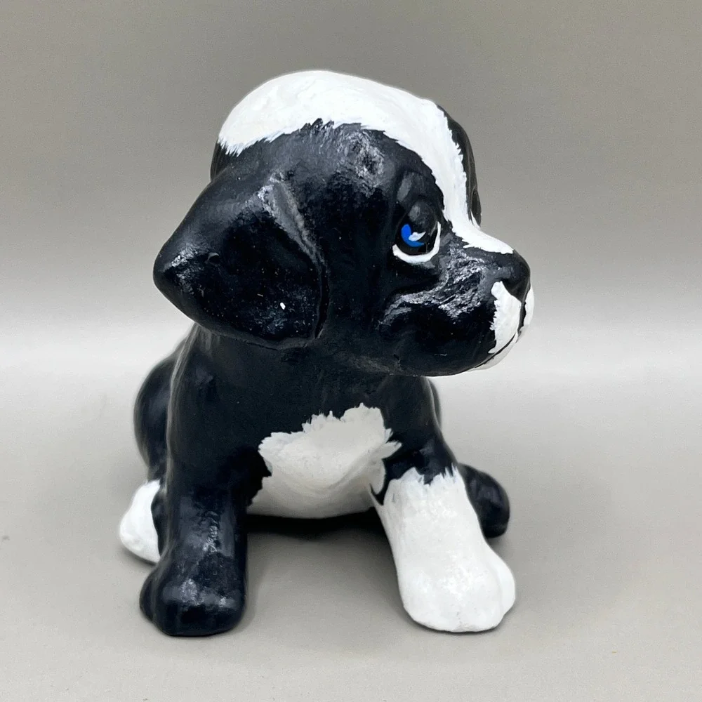 Vtg Ceramic Black & White Dog Figurine Hand Painted Pet‎ Lover 2.5